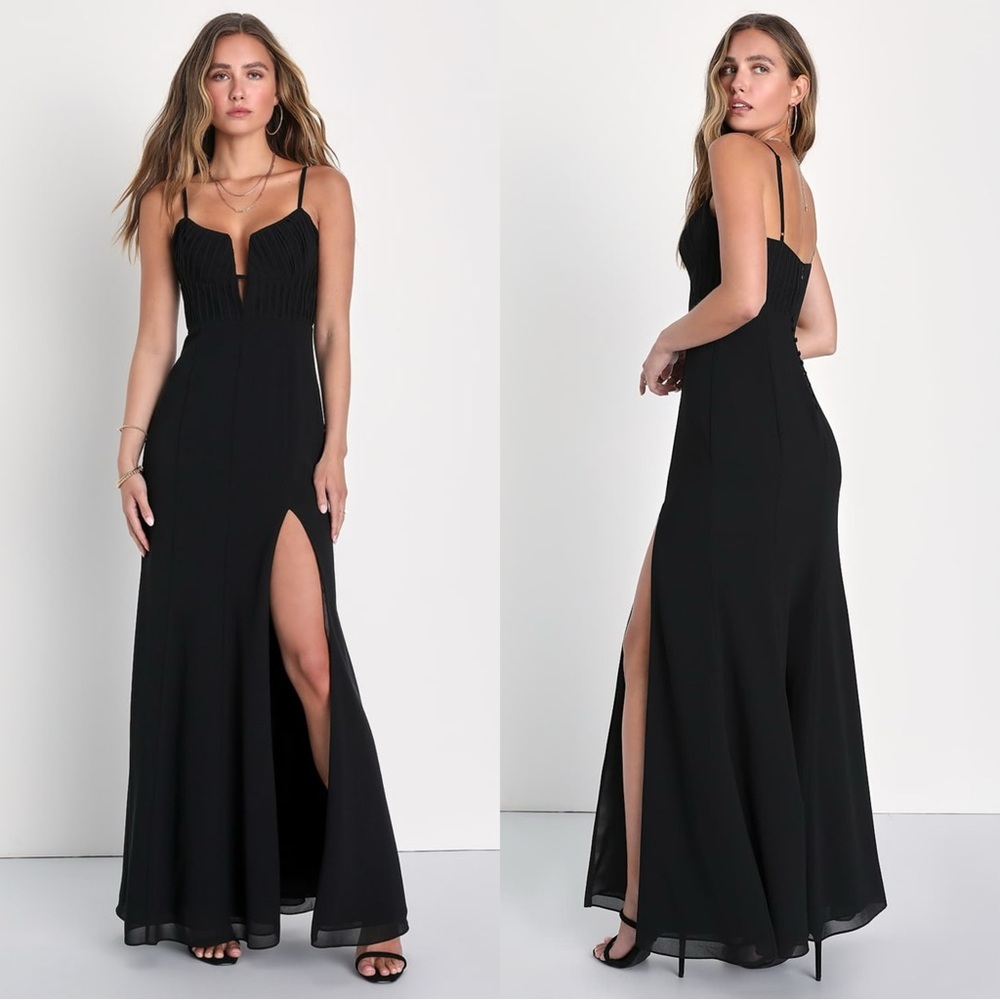 NWOT Lulus Sweetest Splendor Black Sleeveless Pleated Bustier Maxi Dress